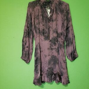 Olivaceous Women  Long Medium Lavender Black and Purple Tie-Dye Button-Up Dress